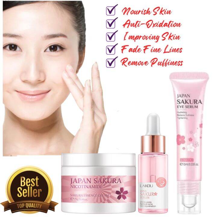 Sakura Skin Care [Cream + Serum + Eye Serum] Reduce Wrinkles Antiaging