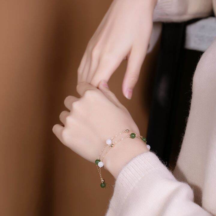 สร้อยข้อมือหยกทอง14k-สำหรับสไตล์ผู้หญิงนานาชาติพวงกุญแจหางที่เรียบง่ายและปรับได้