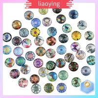 LIAOYING 50Pcs 12mm ครับ Cabochons แก้วพิมพ์ลาย กระจกสำหรับผู้หญิง 50รูปแบบ พลอยโดมแบน กระเบื้องโมเสค สายรุ้งสีรุ้ง หมุนแก้ว cabochons ทำเครื่องประดับ DIY