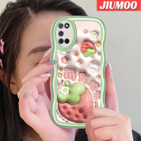 เคส JIUMOO สำหรับ OPPO เคส A52 A92 A72 4G เคสลาย3D สตรอเบอร์รี่สีสันสดใสขอบลอนน่ารักเคสโทรศัพท์แบบใสนิ่มซิลิโคนที่สร้างสรรค์เคสโปร่งใสป้องกันการกระแทกเลนส์กล้องถ่ายรูป