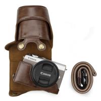 ’【‘【；=- PU Leather Retro Camera Case Shoulder Bag Hard Bags For Canon EOS M200 M100 M10 Camera With 15-45Mm Lens