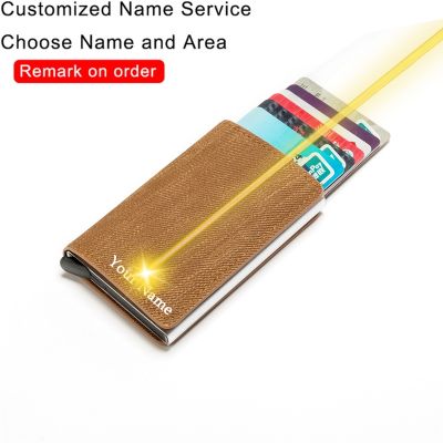 Bycobecy Customized Name Card Holder Wallet Men RFID Blocking Leather Wallet Business Credit Card Holder Purse Pocket Bag Wallet