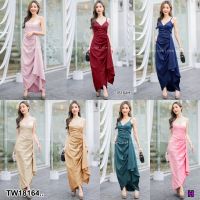 J18164 แม็กซี่เดรสสายเดี่ยว จีบระบาย One-shoulder maxi dress with ruffles