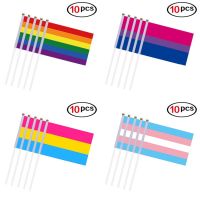 10PCS/Pack 14X21CM Gay Pride Flags Easy To Hold Mini Small Rainbow Flags With Flagpoles Home Decor Gay Friendly LGBT Flag Banner Replacement Parts