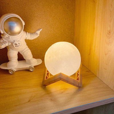 【LOVE WSJ】Moon Night Light 3D Projector Print Starry Sky Lamp Luna Moon Home Bedroom Decoration Christmas-party （With Stand)