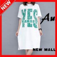 NEW MALL Large Size T-Shirt Skirt Mid-Length New Korean Version Casual Letter Print Slit Dress