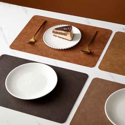 【CC】✕▤❂  Cowhide Print Double-sided Leather Placemat Household Teacup and Proof Insulation Dinner Bowl