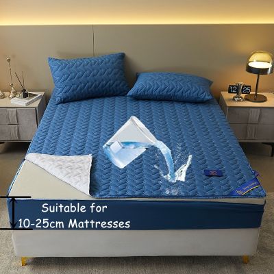 ผ้าคลุมเตียงซิปผ้าปูที่นอนกันน้ำสีฟ้า1ผืนผ้าหนารวมทุกอย่างผ้าปูที่นอนพอดีผ้าปูที่นอน Yatak Örtüsü (ปลอกหมอนต้องสั่ง)