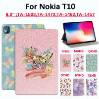 สำหรับ Nokia T10 8.0นิ้วคุณภาพสูง TA-1503,TA-1472,TA-1462,TA-1457กันเหงื่อฝาครอบป้องกันแท็บเล็ตกันลื่นสีแฟชั่นเลนส์ผีเสื้อป้องกันการพับปิดฝาปิดฝาปิดหนังตั้งเป็นฐานได้นอนอัตโนมัติ