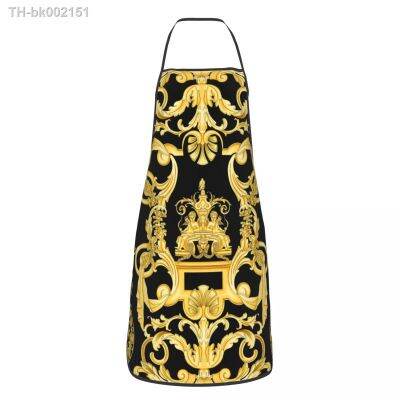 ¤♚ Luxury Golden Europe Floral Apron Women Men Unisex Bib Kitchen Cooking Tablier Cuisine Chef Baking