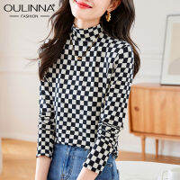 OULINNA เสื้อผู้หญิงลายสก๊อตสีดำและสีขาวเข้ารูปพอดีและเข้ารูปพอดี2023ฤดูใบไม้ร่วงใหม่ยืดหยุ่น