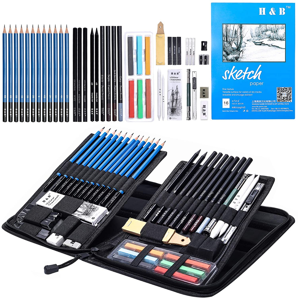 Canvas Pencil Bag and Accessories Charcoal Pencils Sketching Pencil Set 18 Pieces Drawing Pencil Sketch Pencils Set for Artists Adults children Beginners Include Pencils