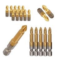 【CW】 5/10pcs Anti Electric Screwdriver Bits 1/4 Shank Titanium Coated PH2 Magnetic Bit