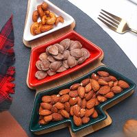 Christmas Tree Shape Candy Snacks Plates Ceramic Separated 3Pcs Nuts Seeds Dry Fruits Dishes Bowl Breakfast Plates Tray Tablewa