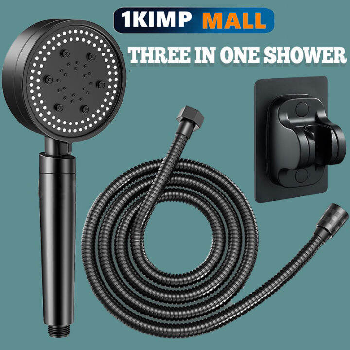 3 in 1 Shower Head With Hose Set Black High Pressure Bathroom Shower