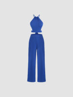 Cider Halter Top &amp; High Waist Straight Leg Trousers Set