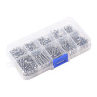 340pcs M3 Phillips สกรูหัวกระทะสกรูน็อตสแตนเลส Assortment Kit Set Full Thread Plain Finish