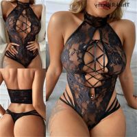 COD DSFGERTERYII ThickRich Women Bodysuit Tempting Black Lace Halter Sexy Lingerie Porn Underwear Jumpsuit Hollow Out See-through MY