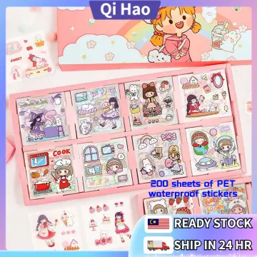 200pcs Non-repeating Cute Cartoon Girl Stickers, Korean Diy Decoration  Stickers, Stationery Sticker