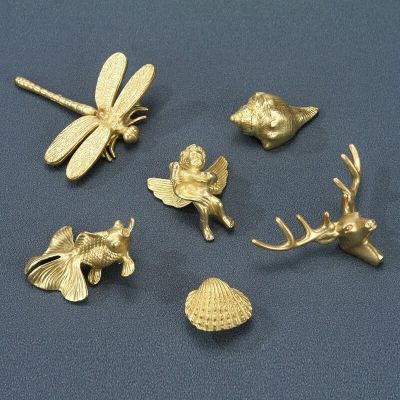 ❄☜○ Solid Brass Animal Handle Gold Cabinet Door Butterfly Conch Snail Wardrobe Drawer Single Hole Knob Handles Diy Furniture Pulls