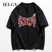 IELGY เสื้อยืดผู้ชาย,เสื้อยืดแขนสั้นทรงหลวมลำลองแนวสตรีทอเมริกัน