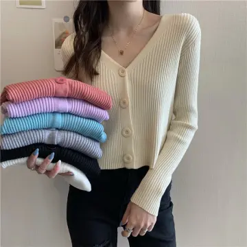 White cropped v hot sale neck sweater