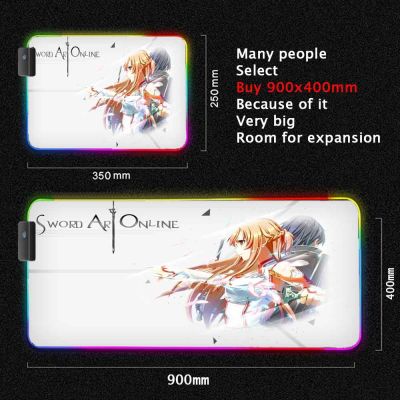 Sword Art Online Rgb Mouse Mat Gamer Lamp Mats with Backlight Mouse Pad Custom Logo Play Mat Gaming Table Accessories Led Anime