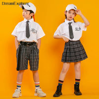 Boys School Uniform เสื้อแขนสั้น Chorus ทีมหญิงกระโปรงลายสก๊อตชุดฤดูร้อนเด็ก Preppy นักเรียนเครื่องแต่งกายเด็กเสื้อผ้า Set