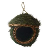 Hand-Woven Bird House Natural Grass Bird Nest Shelter Hut Small Bird Hideaway Outside Hanging Resting Place