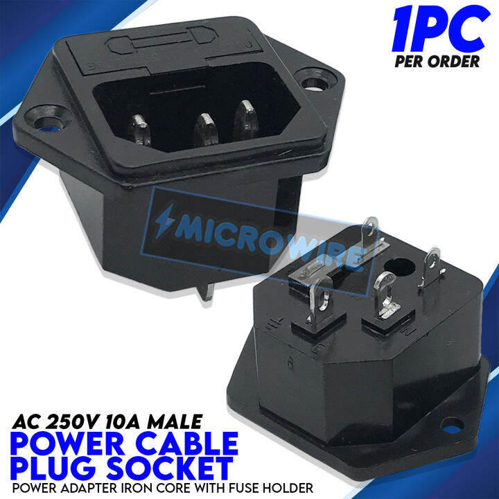 AC 250V 10A Male Power Cord Inlet Socket Power Adapter Iron Core with