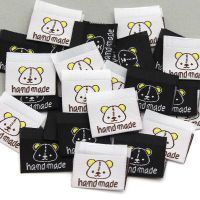 50pcs Cartoon Cloth Labels White Balck Panda Handmade Label for Hats Clothes Hand Made Tags DIY Sewing Accessores 25*45MM Stickers Labels