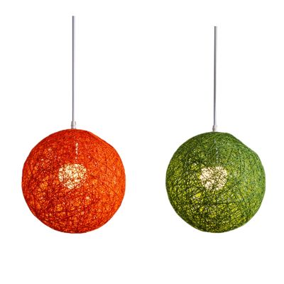 2x Green /Orange Bamboo, Rattan and Hemp Ball Chandelier Individual Creativity Spherical Rattan Nest Lampshade