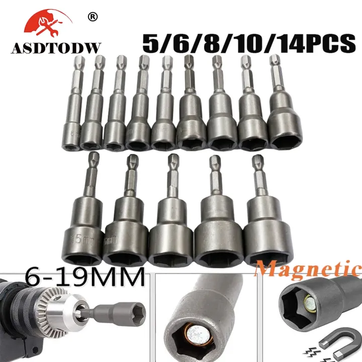 6 19MM Power Screwdriver Nut Driver Bit Set 1/4 Hex Shank Impact Nuts