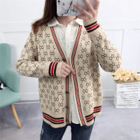 Women‘s Sweater Luxury Design Knitted Cardigan Coat Winter Plaid Stripe Loose Soft Wholesale Female New Long Sleeve Knitwear
