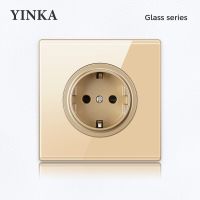 YINKA Tempered Glass Switch Panel LED Indicator 2 3 4 Gang/ 2 Way Self-reset Switch EU/AU/US Socket Light Switch Home Appliance Push Button
