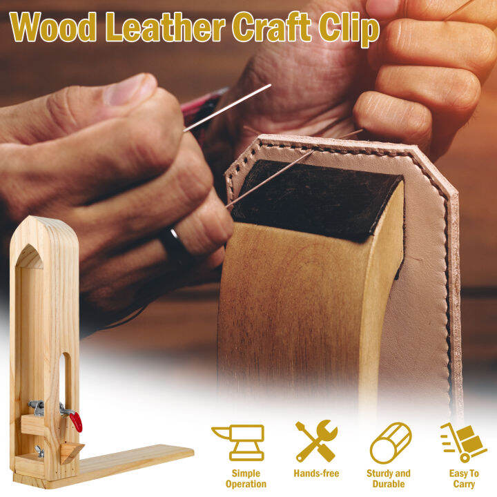 GUFUZI Wood Leather Stitching Clamp Portable Wood Leather Craft Clip Wooden Leather Sewing