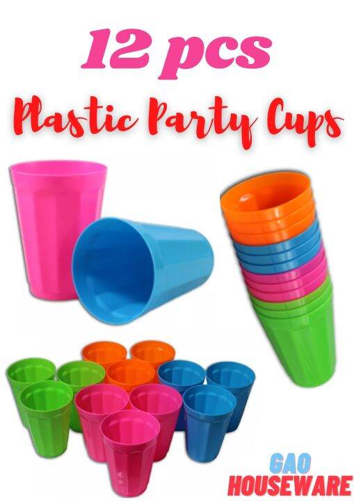 12 pcs Reusable Plastic Party Cups / Neon Plastic Cups / Colorful Party