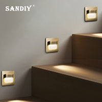 SANDIY โคมไฟติดผนังโคมไฟกลางคืน Motion Sensor บันไดสำหรับบันไดห้องนอนยุโรป60มม. รอบกล่อง110V220