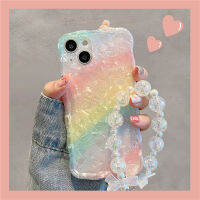 เคสโทรศัพท์ลายเปลือกหอยเบาสีรุ้งสำหรับ Iphone 14,เคสนิ่มกันกระแทกสุดหรูพร้อมสร้อยข้อมือไข่มุกสำหรับ iPhone 11 12 13 14 Pro Max 13Pro