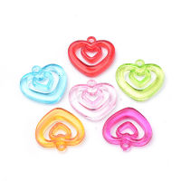 20pc Transparent Acrylic Pendants, Heart, Mixed Color, 27.5x28x4.5mm, Hole: 2.5mm