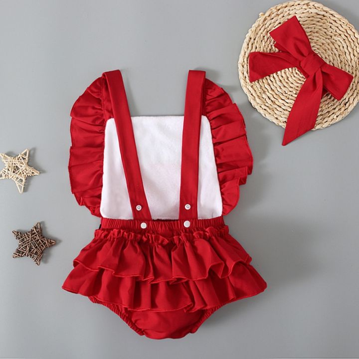 cod-childrens-european-and-summer-girls-flying-sleeves-romper-bow-scarf-two-piece-childrens-ins