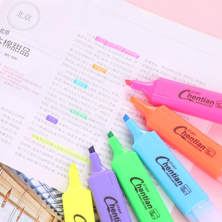 6-สีน่ารักปากกาเน้นข้อความพาสเทลชอล์ก-marker-ญี่ปุ่นปากกาเรืองแสงที่มีสีสันโรงเรียนขายส่งเกาหลีเครื่องเขียน-yrrey