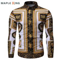 卐✱♀ Fashion Luxury Royal Shirt Korean Style Men Baroque Floral Printed Chemise Homme Manche Longue Slim Fit Male Casual Dress Shirt