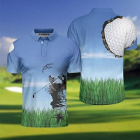 Golf Player Polo Shirt Grass Blue Sky Golf Ball Sport Men Cool Gift For Golf Lover Short Sleeve Polo Shirt For Unisex {in store}