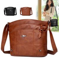 【Ready Stock】 ♛ C23 Ready Stock Kangaroo Leather Texture Female Bag Messenger Bag Retro Fashion Large Capacity Multi-layer Shoulder Bag