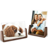 4X6 Wood Photo Picture Frame 2 Pack - Rustic Wooden Picture Frame with Walnut Wood Base For Tabletop Or Desktop Display