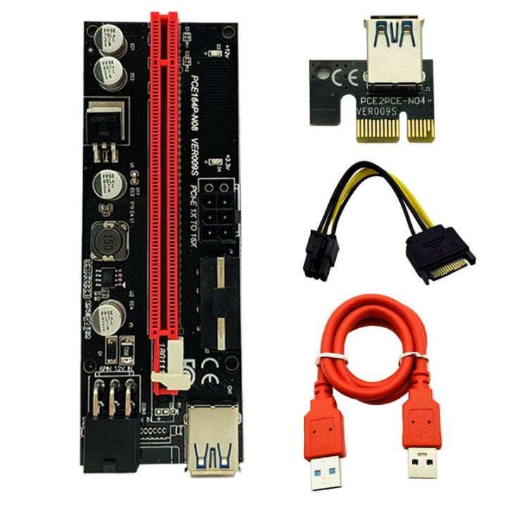 sell-well-huilopker-mall-pcie-riser-6pin-16x-อะแดปเตอร์2-leds-express-sata-สายไฟและสาย-usb-3-0ขนาด60ซม-สำหรับ-btc-miner-antminer-mining