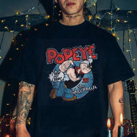 เสื้อยืดโอเวอร์ไซส์ผ้าฝ้าย 100%ป๊อปอาย เยาวชน Tee Luv Popeye The Sailorman T-Shirt - I Yam What I Yam Popeye Cartoon Mens Shirt ผู้ชาย disc เสื้อยืดลำลองฤดูร้อน Cotton S-5XL