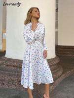 Long Sleeve O Neck Printed A-Line Long Dresses Elegant Fashion High Waist Vestidos Sp And Summer Temperament Commuter Dress