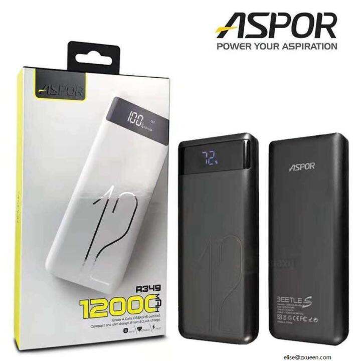 【ready Stock】 ☚aspor 12000mah Smart Quick Charge Powerbank Dual Output A349♕ Lazada Ph 8175